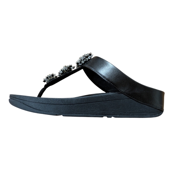 FitFlop Galaxy Toe-Thong Black Crystal Embellished Slide Sandals Size 8 - Picture 6 of 10